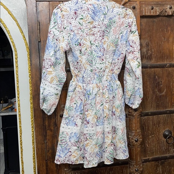 Avantlook Floral Eyelet Lace Mini Dress Small Boho Cottagecore Long Sleeve Dress - Picture 7 of 9